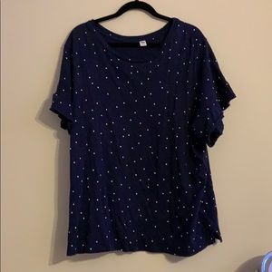 navy polka dot shirt